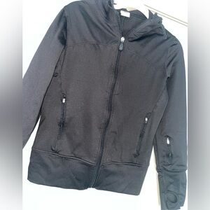 Alo Yoga Full Zip Hooded Performance Jacket Thumbhole sleeves Size Small Black